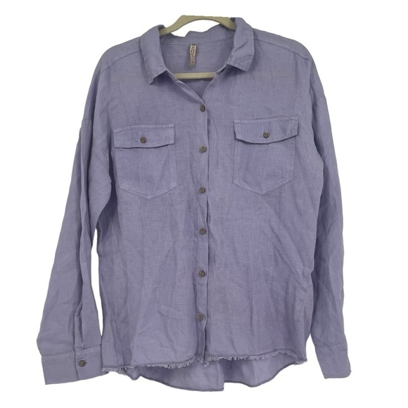 XCVI Light Purple Lilac Linen Lagenlook Button Up Blouse Top Size Small - Picture 1 of 6